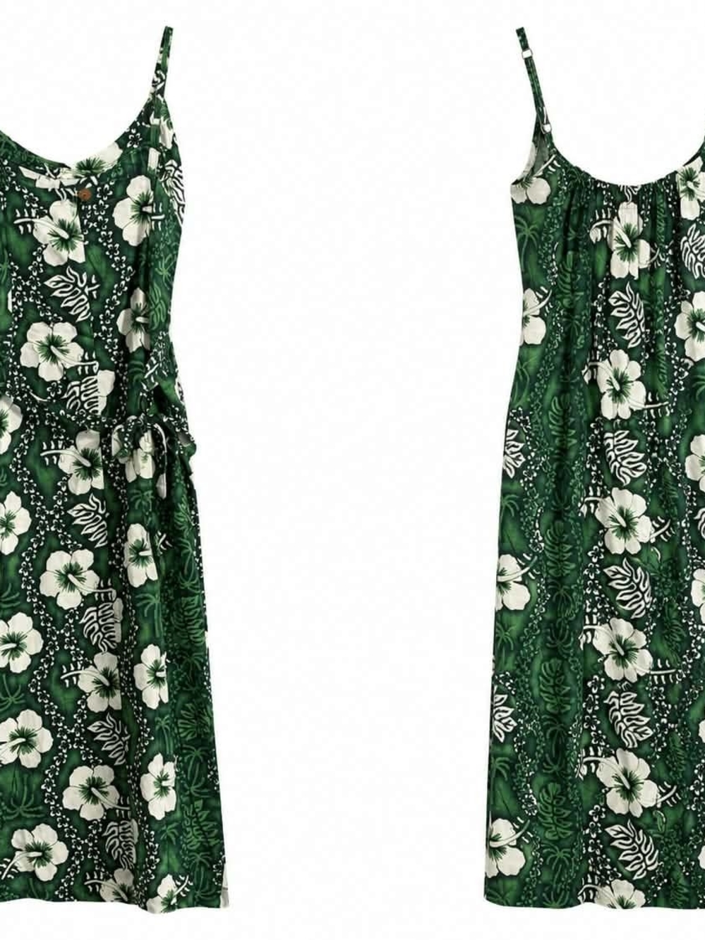 Blue Sky Green Floral Maxi Dress with Spaghetti Straps